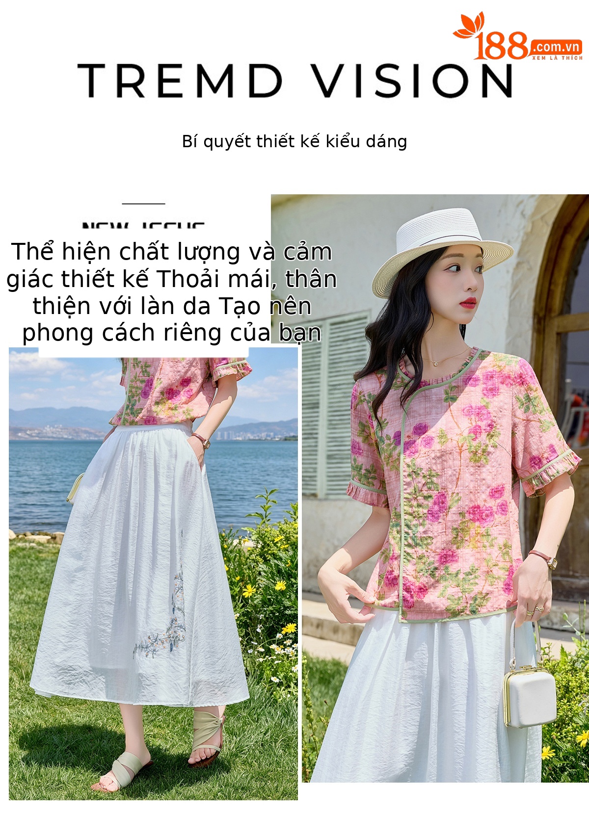 Bộ áo sơ mi in họa tiết cổ điển và chân váy thêu NI8362 — Màu ảnh chi tiết 2