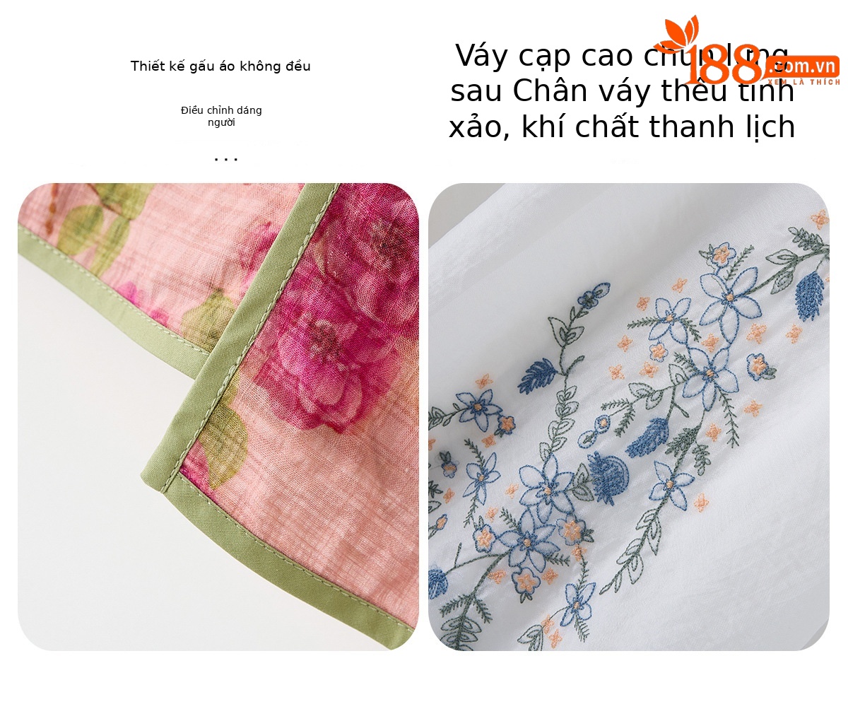Bộ áo sơ mi in họa tiết cổ điển và chân váy thêu NI8362 — Màu ảnh chi tiết 7
