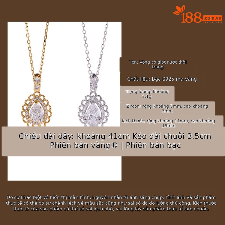 Dây chuyền bạc S925 mạ vàng mặt dây hình giọt nước phong cách sang trọng — Bộ dây chuyền bạc chi tiết 2