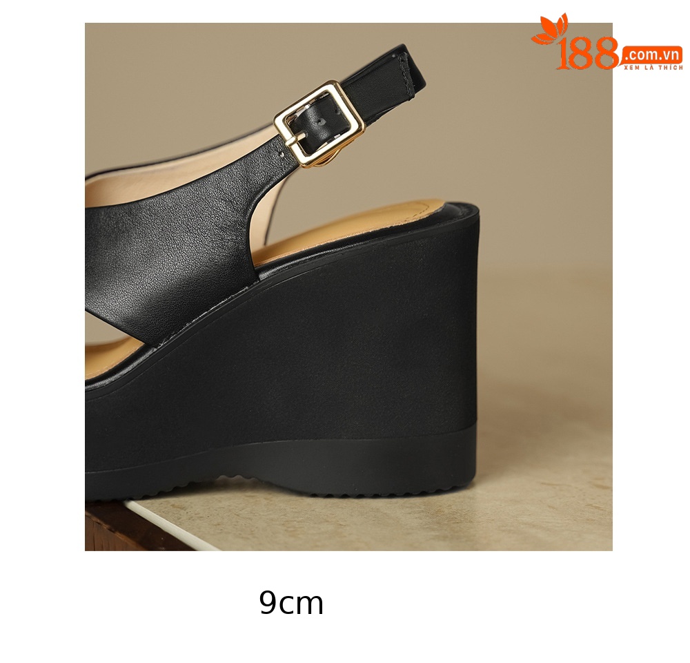 Sandal cao gót nữ hở mũi quai ngang đế xuồng gót 9 cm — đen chi tiết 19