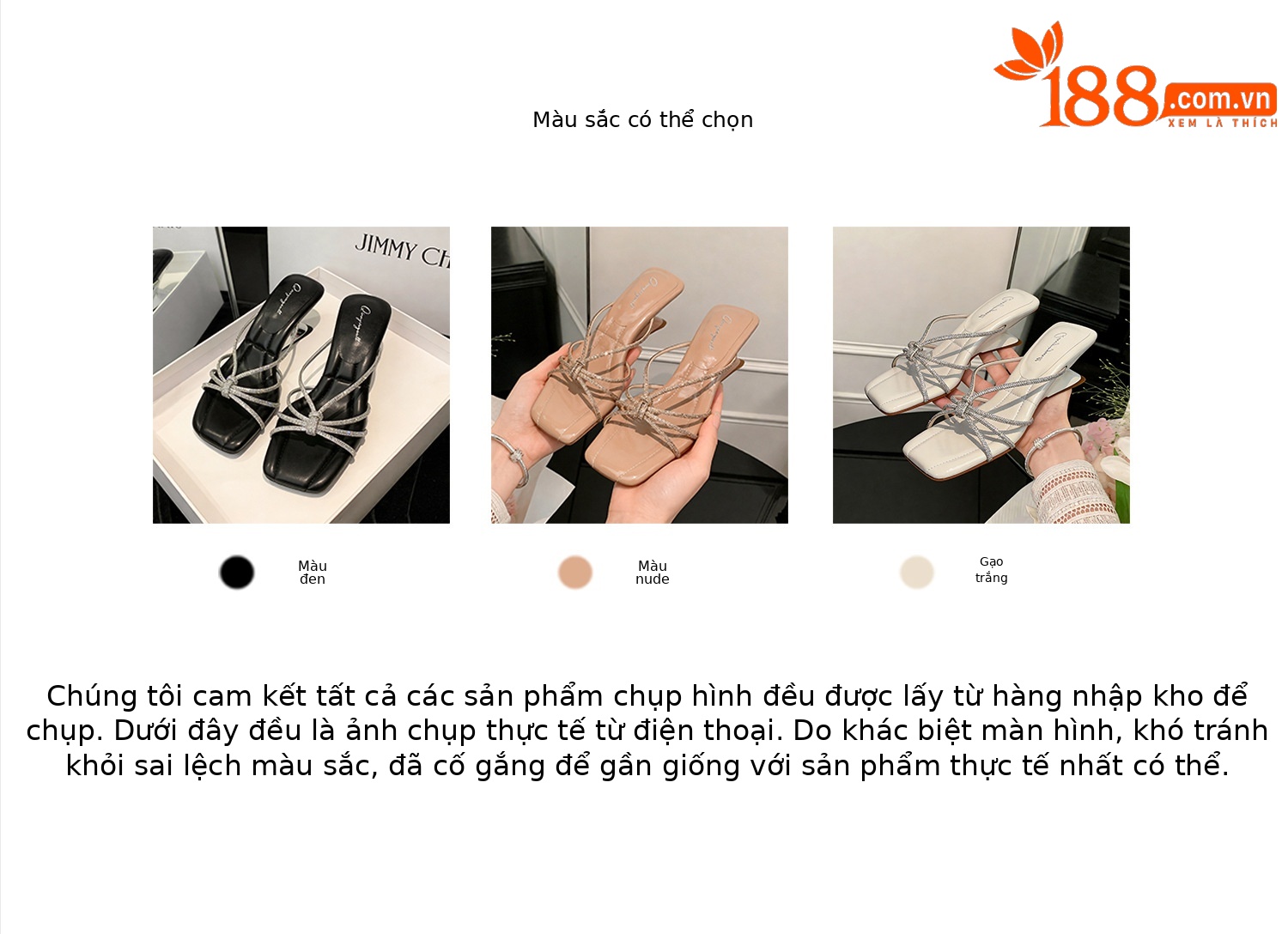 Sandal cao gót nữ mũi vuông quai ngang đính đá pha lê gót xuồng 9 cm — màu đen, màu trắng ngà, màu nude chi tiết 6