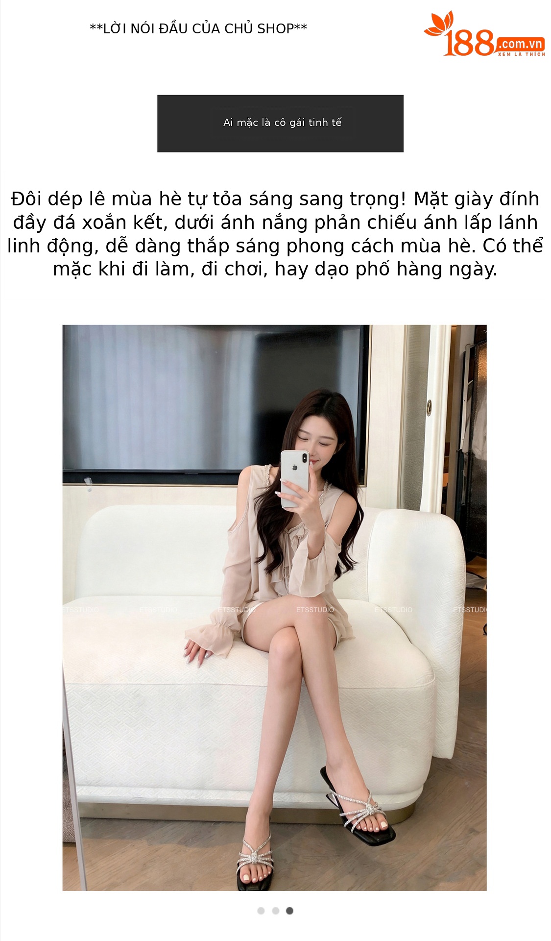 Sandal cao gót nữ mũi vuông quai ngang đính đá pha lê gót xuồng 9 cm — màu đen, màu trắng ngà, màu nude chi tiết 2