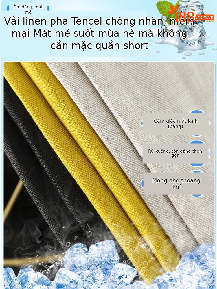 Quần culottes nữ ống rộng vải lanh cạp cao thắt lưng bản to — Màu đen thông thường