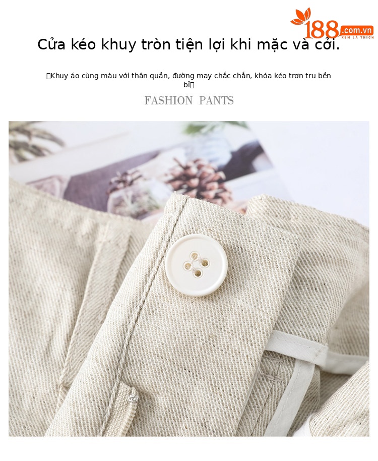 Quần culottes nữ ống rộng vải lanh cạp cao thắt lưng bản to — Màu đen thông thường chi tiết 15