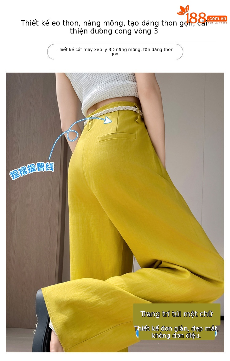 Quần culottes nữ ống rộng vải lanh cạp cao thắt lưng bản to — Màu đen thông thường chi tiết 22