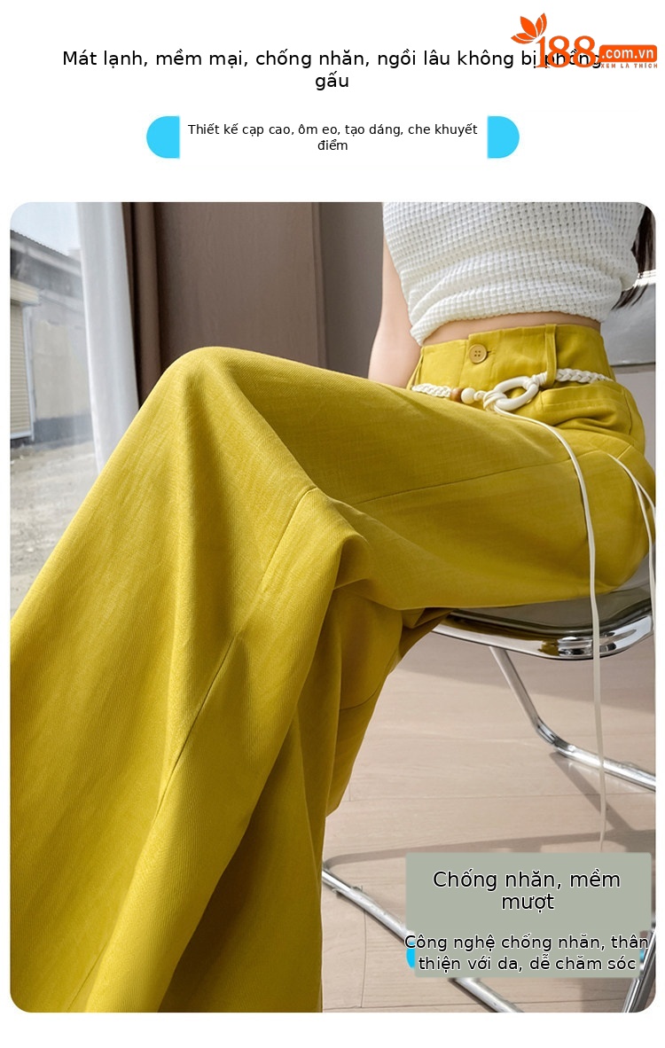 Quần culottes nữ ống rộng vải lanh cạp cao thắt lưng bản to — Màu đen thông thường chi tiết 24