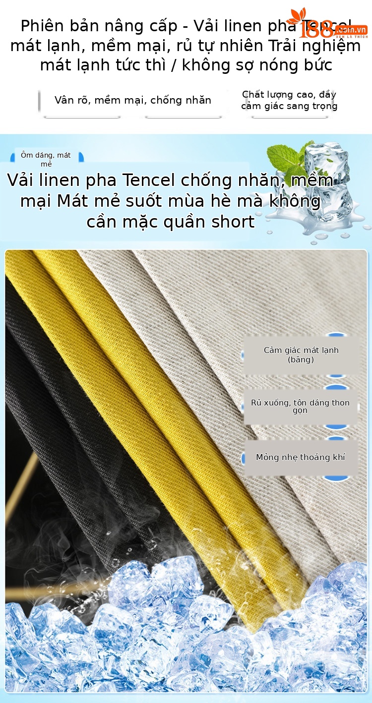 Quần culottes nữ ống rộng vải lanh cạp cao thắt lưng bản to — Màu đen thông thường chi tiết 4