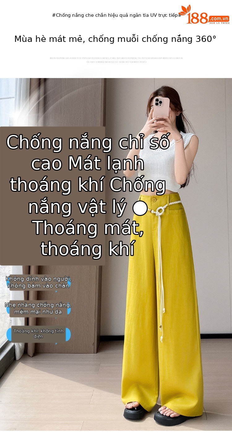 Quần culottes nữ ống rộng vải lanh cạp cao thắt lưng bản to — Màu đen thông thường chi tiết 26