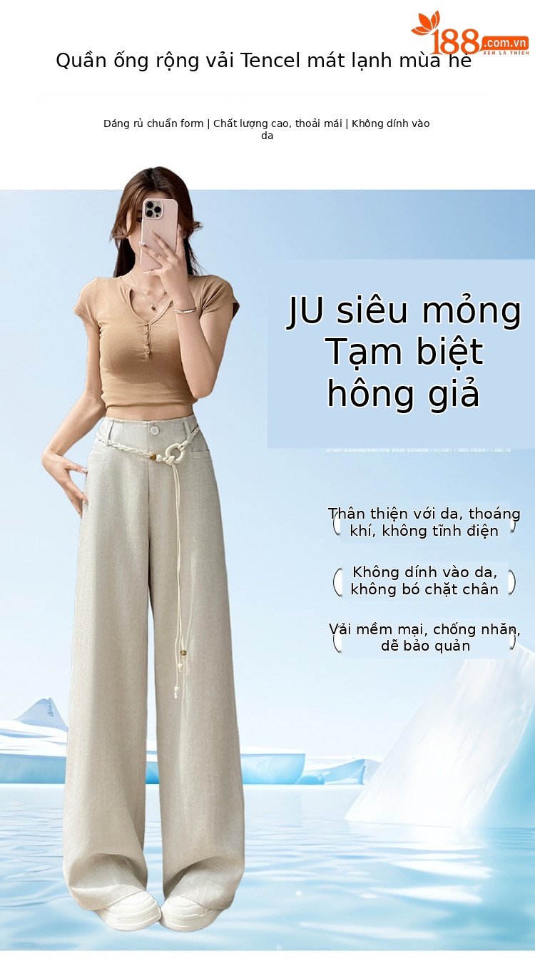 Quần culottes nữ ống rộng vải lanh cạp cao thắt lưng bản to — Màu đen thông thường chi tiết 27