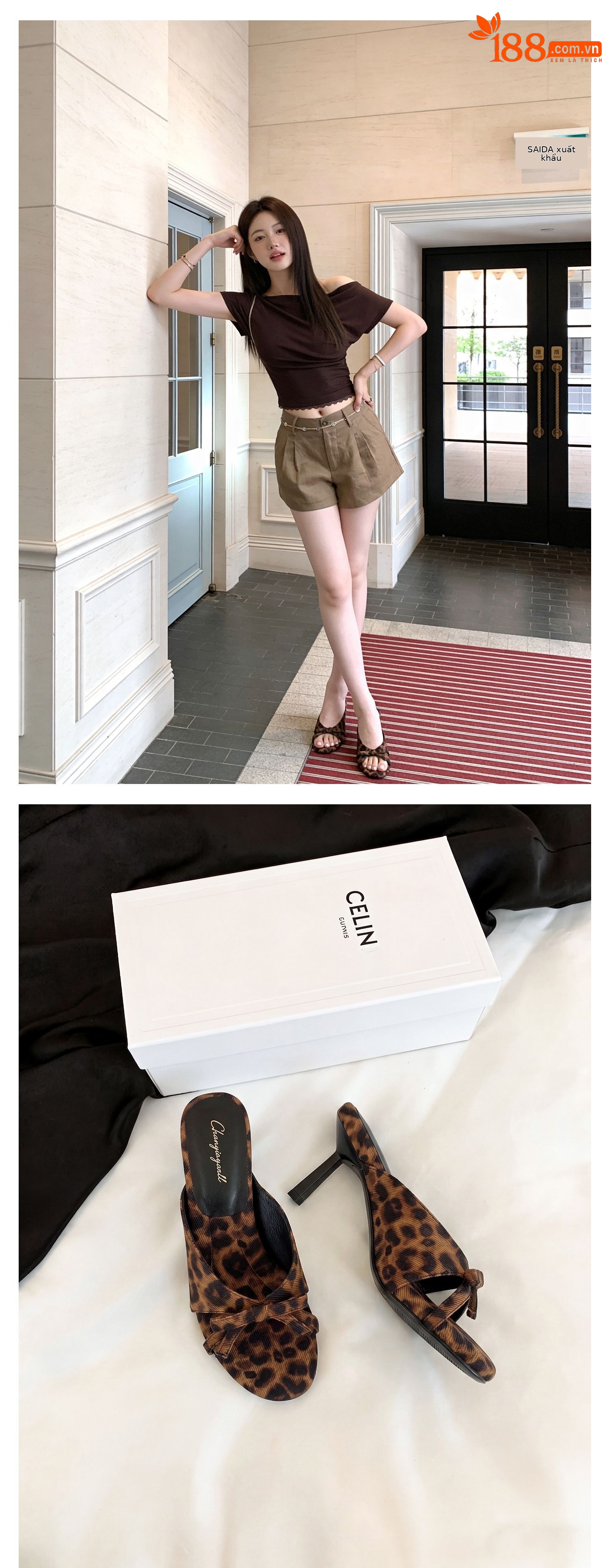 Sandal cao gót nữ hở mũi phong cách Pháp, chất liệu satin họa tiết chấm bi/chấm sóng, gót nhọn 9 cm — Điểm sóng đen, Trang chủ, Điểm sóng trắng chi tiết 26