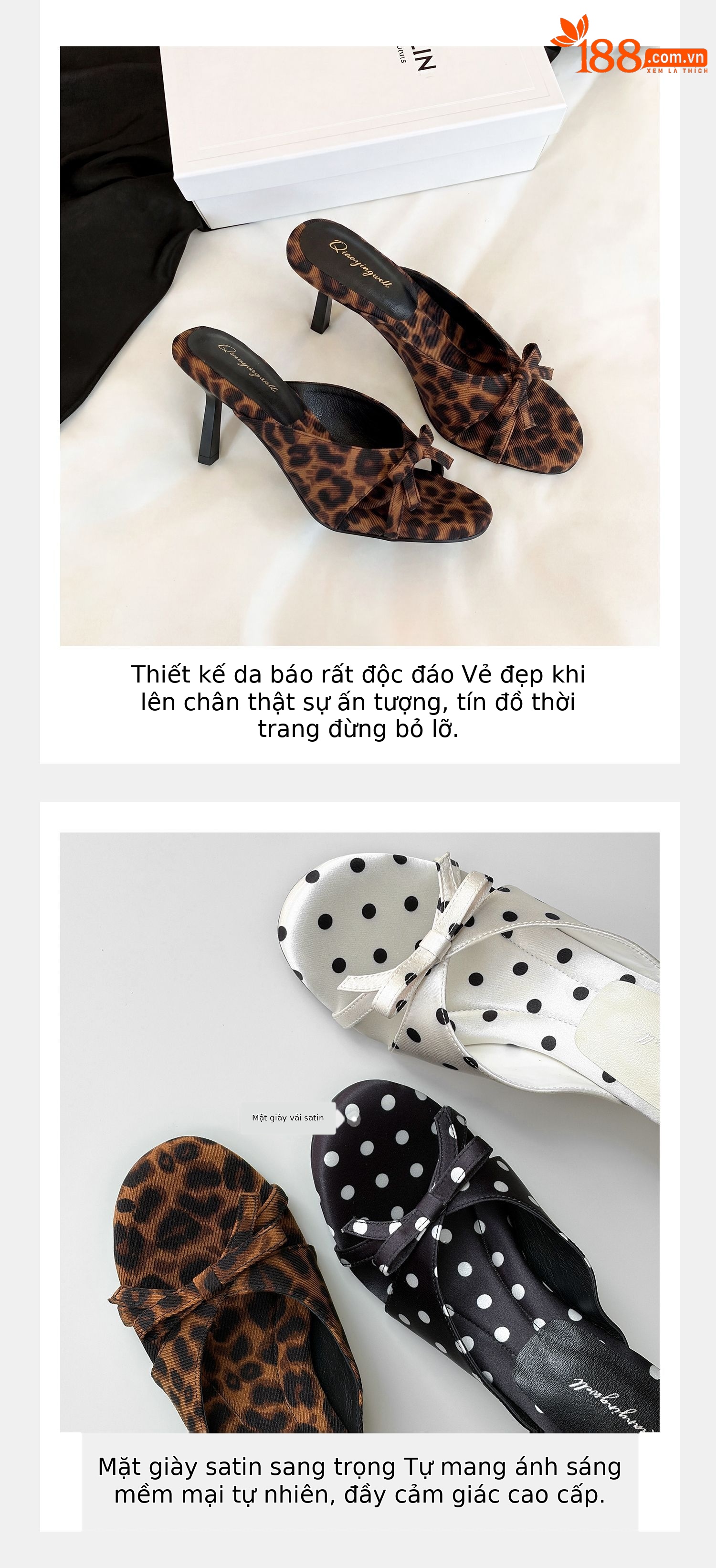 Sandal cao gót nữ hở mũi phong cách Pháp, chất liệu satin họa tiết chấm bi/chấm sóng, gót nhọn 9 cm — Điểm sóng đen, Trang chủ, Điểm sóng trắng chi tiết 9