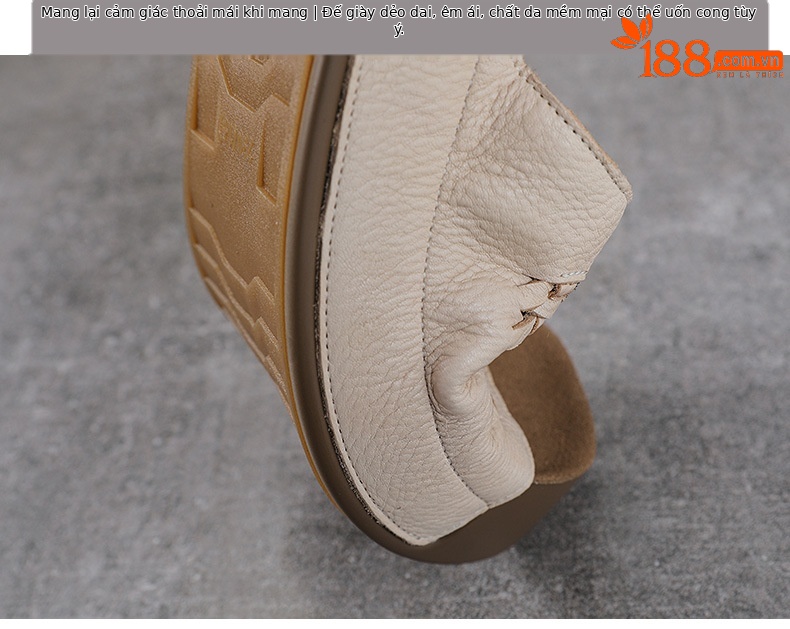 Dép sandal nữ quai ngang da bò thật đế dày phong cách cổ điển — màu be chi tiết 8