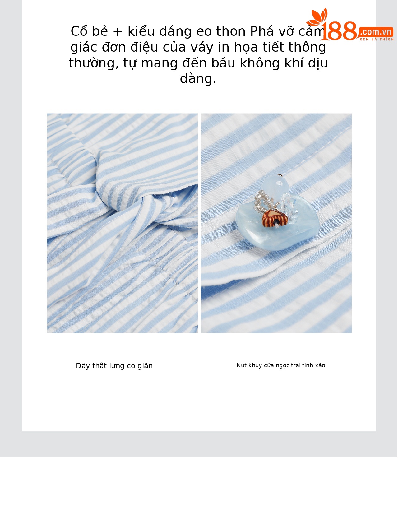 Đầm maxi nữ sọc kẻ dây buộc không tay phong cách Pháp — sọc xanh chi tiết 9
