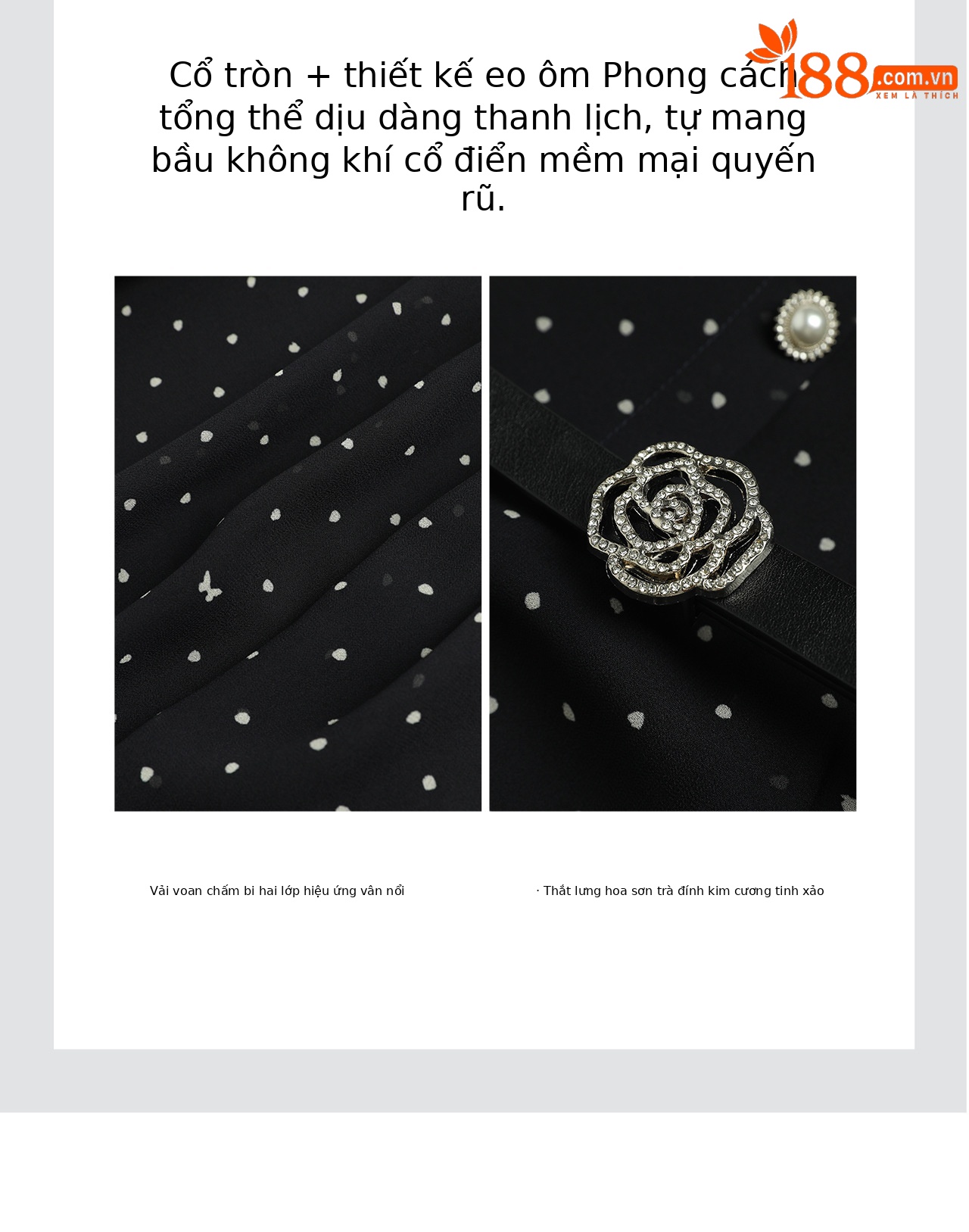 Đầm vest nữ không tay họa tiết chấm bi, thiết kế thắt eo tôn dáng, dáng midi thanh lịch — màu đen chi tiết 9