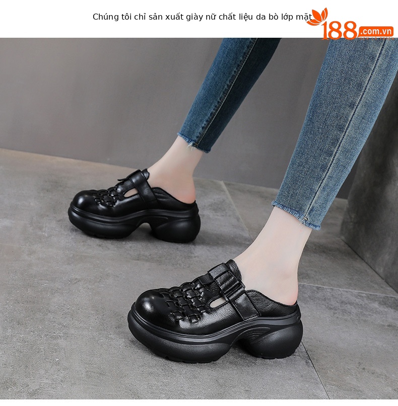 Sandal cao gót nữ mũi nhọn đế dày, phong cách thủ công dân tộc, gót 9 cm — màu be chi tiết 2