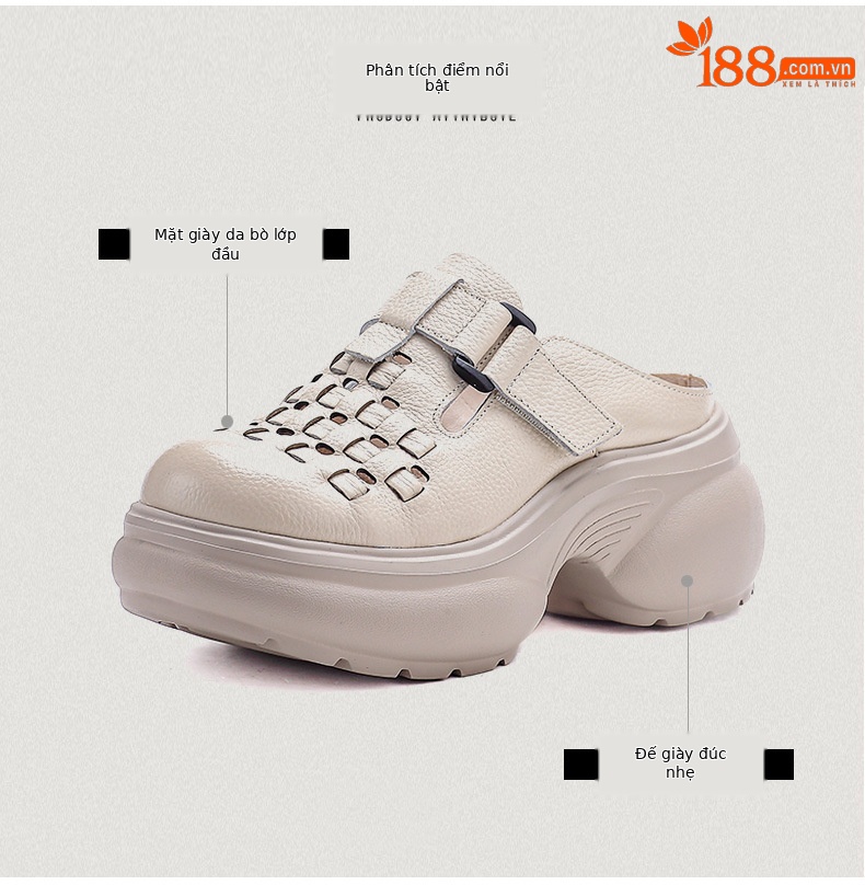 Sandal cao gót nữ mũi nhọn đế dày, phong cách thủ công dân tộc, gót 9 cm — màu be chi tiết 3