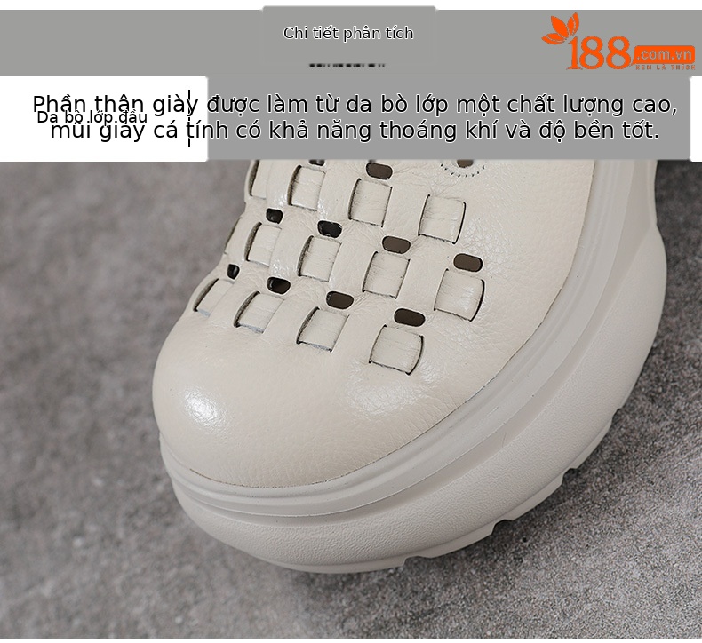 Sandal cao gót nữ mũi nhọn đế dày, phong cách thủ công dân tộc, gót 9 cm — màu be chi tiết 4