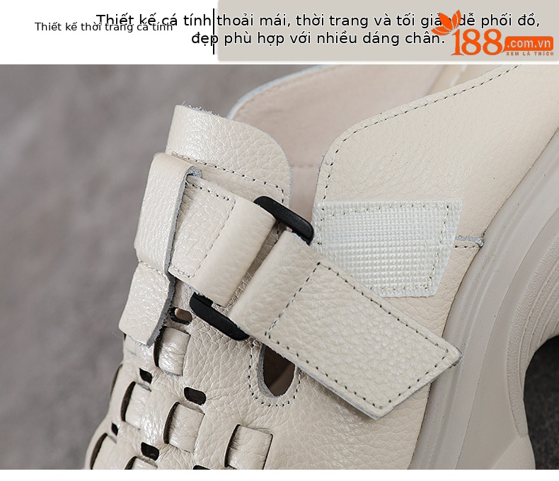 Sandal cao gót nữ mũi nhọn đế dày, phong cách thủ công dân tộc, gót 9 cm — màu be chi tiết 5