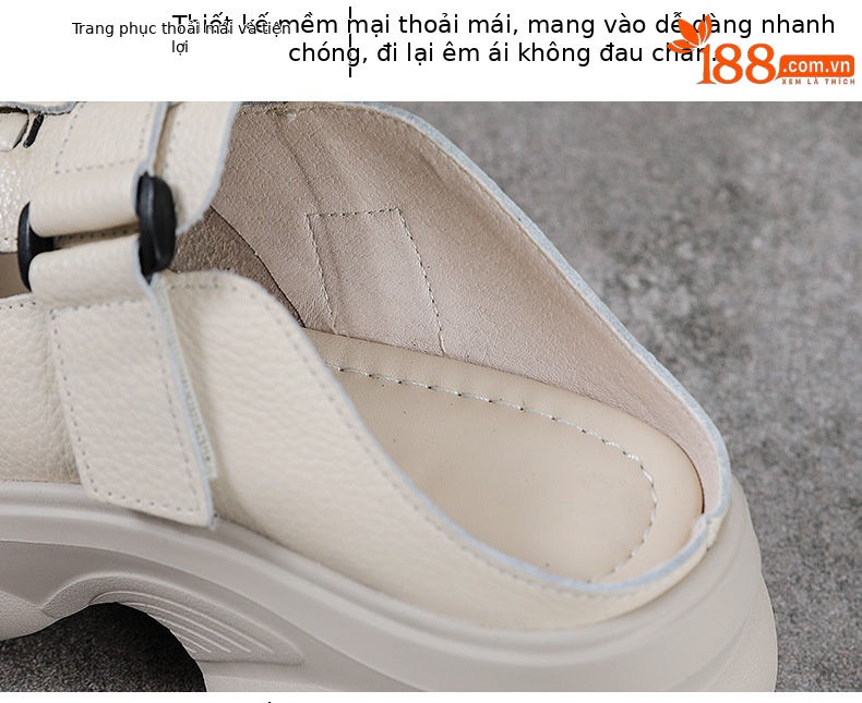 Sandal cao gót nữ mũi nhọn đế dày, phong cách thủ công dân tộc, gót 9 cm — màu be chi tiết 6