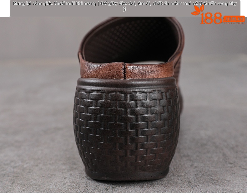 Dép sandal nữ quai chữ V đơn giản, đế xuồng cao, da bò thật, mũi hở — màu nâu chi tiết 8