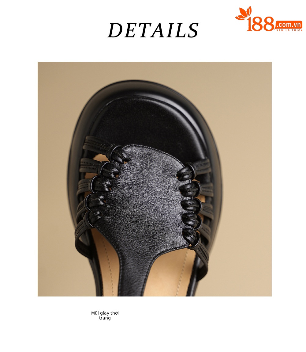 Sandal nữ đế dày quai ngang khóa chữ T dệt phong cách thể thao — đen chi tiết 17