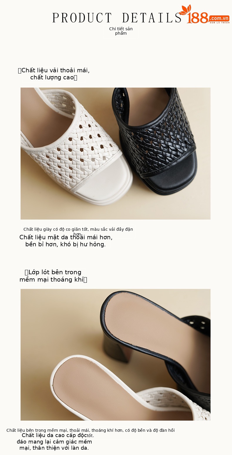 Sandal cao gót nữ hở mũi đế xuồng da thật gót 13 cm — màu đen, màu trắng ngà chi tiết 7