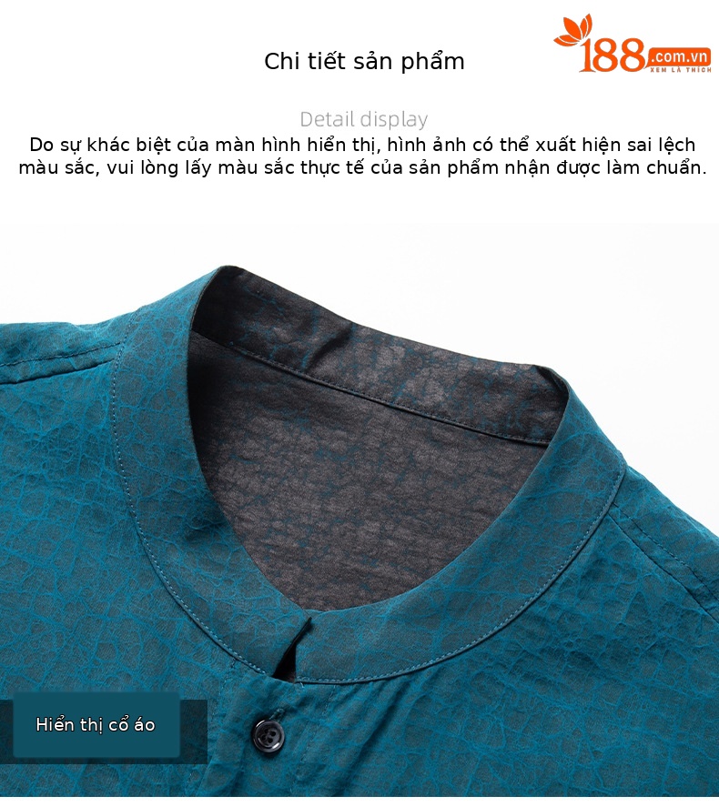 Áo sơ mi nam tay ngắn lụa tơ tằm hai mặt mùa hè — Xanh da trời26702 chi tiết 16