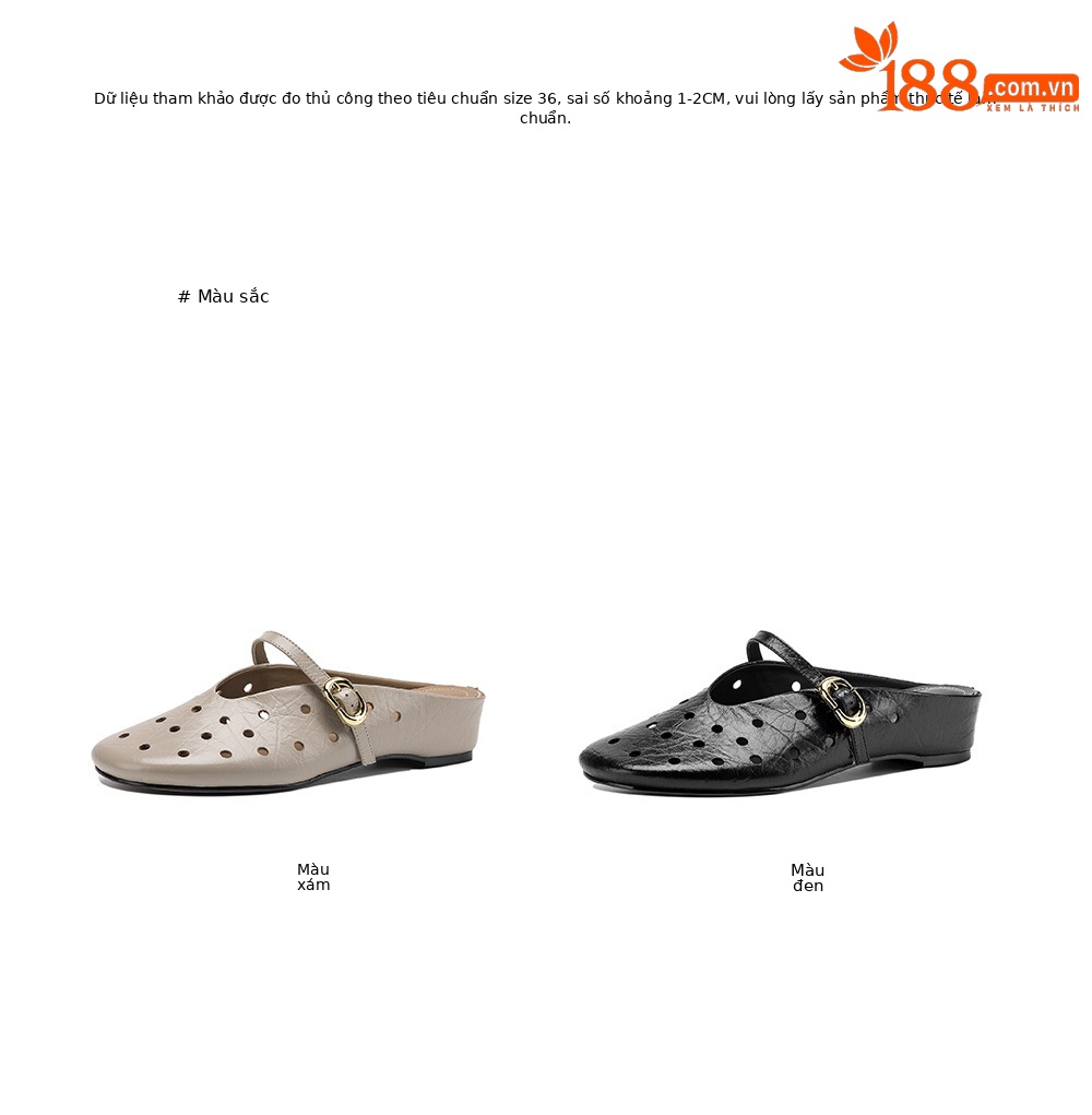 Sandal nữ da dê đục lỗ mũi trùm quai ngang hở gót — đen chi tiết 5