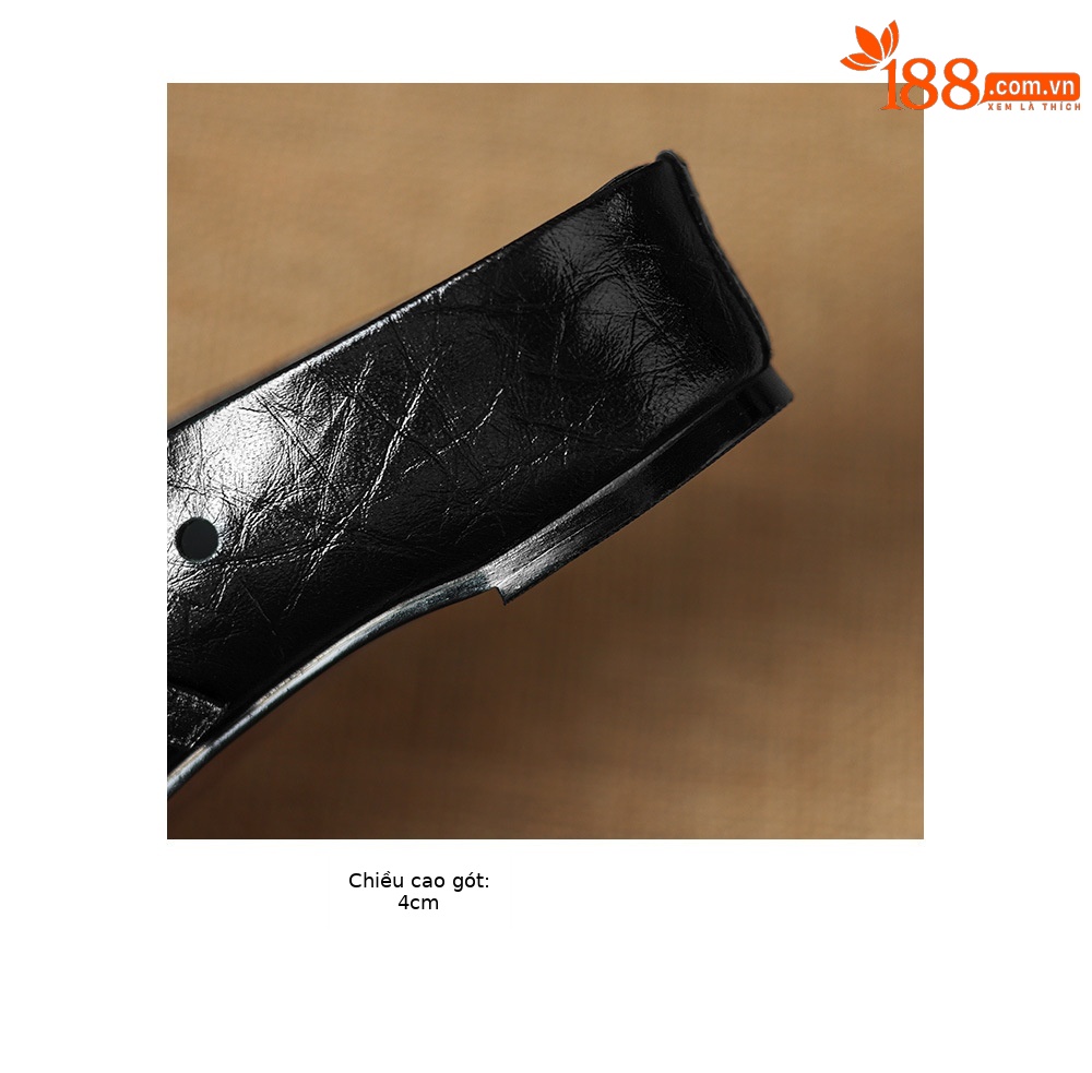 Sandal nữ da dê đục lỗ mũi trùm quai ngang hở gót — đen chi tiết 17