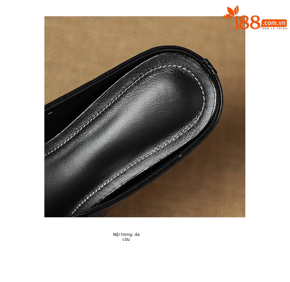 Sandal nữ da dê đục lỗ mũi trùm quai ngang hở gót — đen chi tiết 19