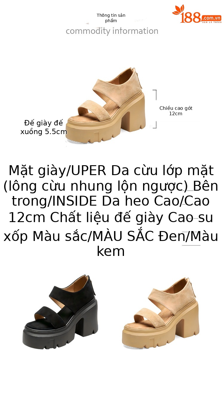 Sandal cao gót La Mã hở mũi gót vuông 9cm đế dày 3cm — màu đen, màu mơ chi tiết 3