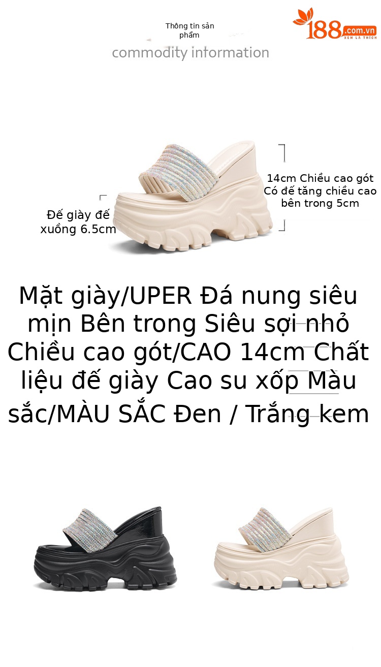 Sandal cao gót nữ hở mũi đính đá, gót 14 cm, đế xuồng nhẹ, quai ngang — màu đen, màu trắng ngà chi tiết 3