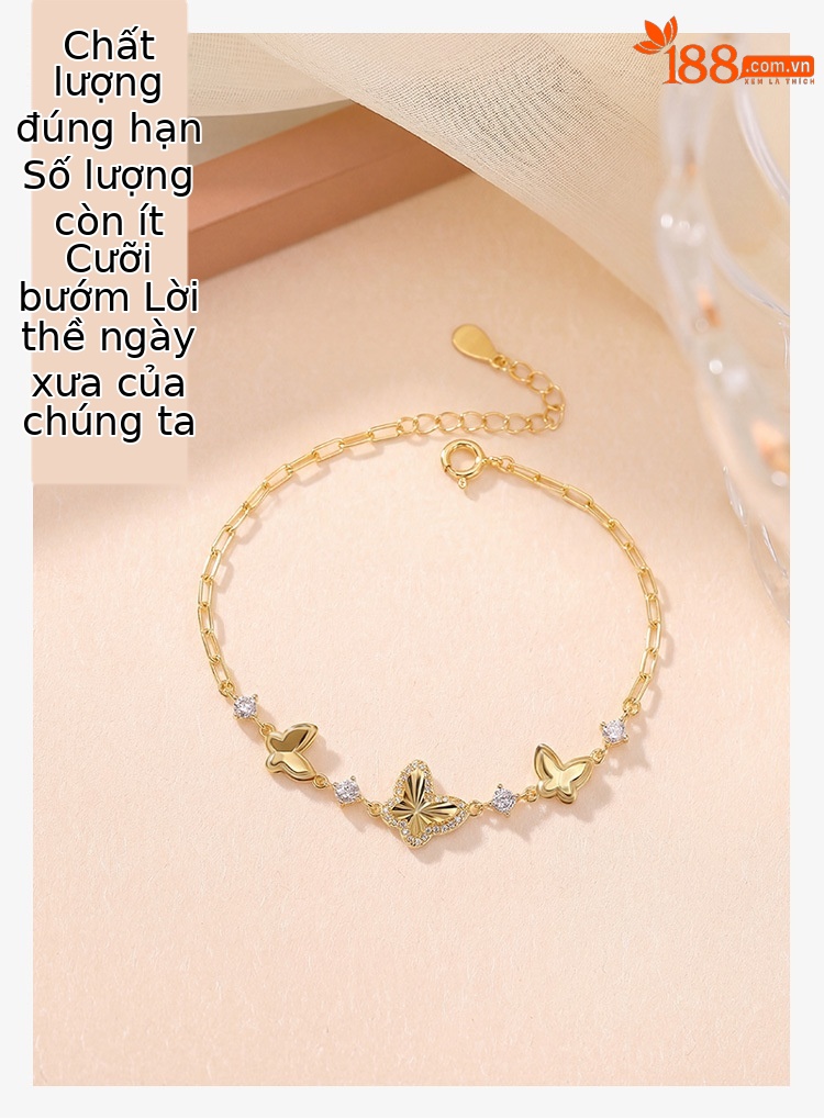 Lắc tay nữ bạc S925 mạ vàng hình bướm phong cách tối giản — Bạc chi tiết 1