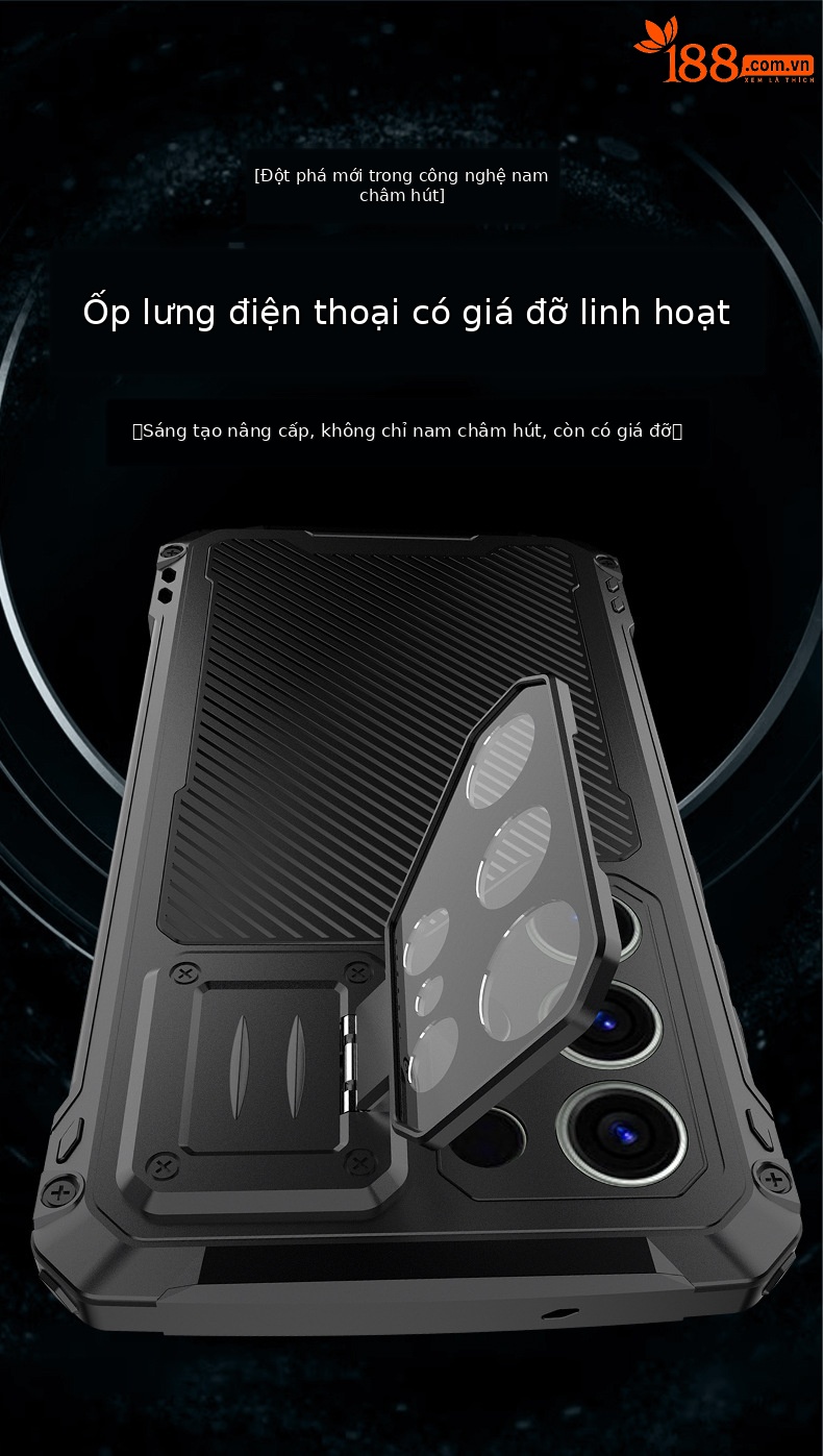 Ốp lưng Samsung S26 Ultra kim loại chống sốc, khung viền dày bảo vệ toàn diện, có giá đỡ ống kính và nam châm MagSafe — Đen, Đỏ, Xanh dương chi tiết 1