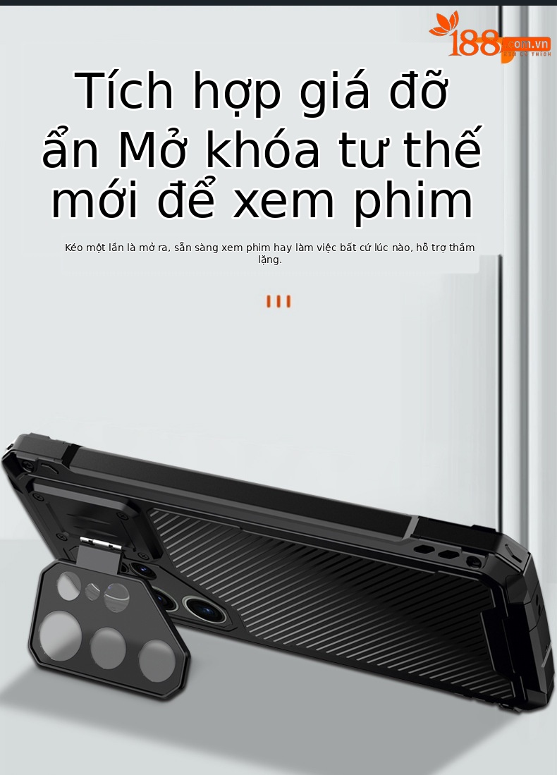 Ốp lưng Samsung S26 Ultra kim loại chống sốc, khung viền dày bảo vệ toàn diện, có giá đỡ ống kính và nam châm MagSafe — Đen, Đỏ, Xanh dương chi tiết 4
