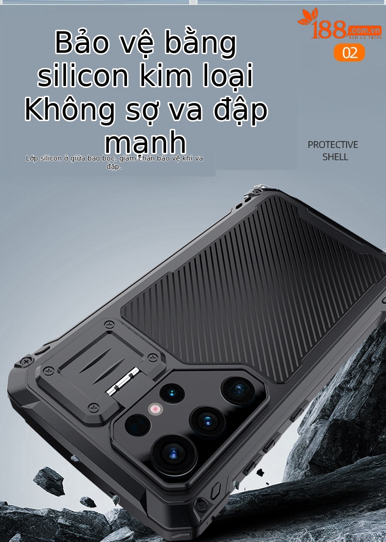 Ốp lưng Samsung S26 Ultra kim loại chống sốc, khung viền dày bảo vệ toàn diện, có giá đỡ ống kính và nam châm MagSafe — Đen, Đỏ, Xanh dương chi tiết 6
