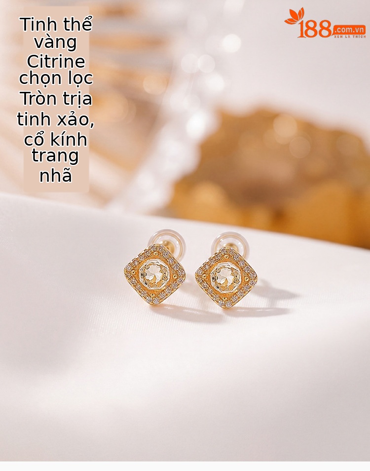 Bông tai bạc S925 mạ vàng đính đá hình học vuông nhỏ phong cách thời trang — Cặp đôi chi tiết 2