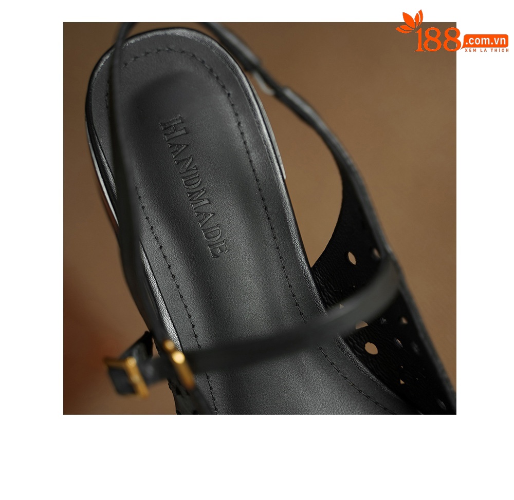 Sandal nữ hở mũi gót thấp quai ngang đế bệt — đen chi tiết 20