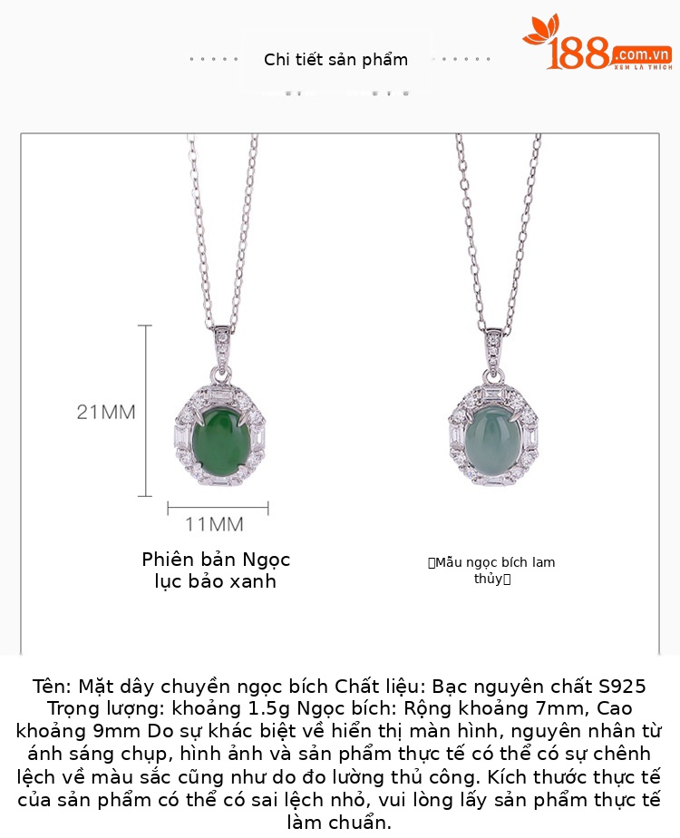 Dây chuyền mặt dây chuyền hình giọt nước bạc S925 mạ vàng — Mẫu ngọc bích xanh nước - Mặt dây chuyền đơn - Không bao gồm dây chi tiết 2
