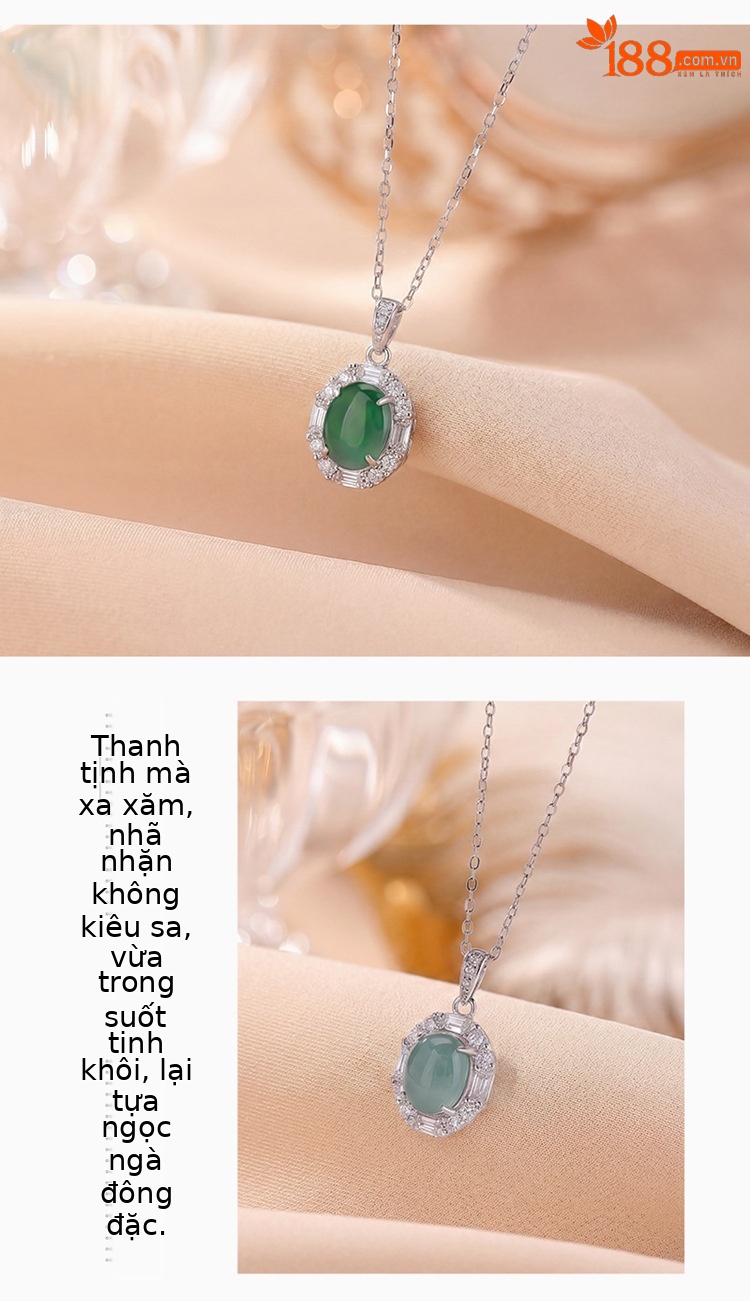 Dây chuyền mặt dây chuyền hình giọt nước bạc S925 mạ vàng — Mẫu ngọc bích xanh nước - Mặt dây chuyền đơn - Không bao gồm dây chi tiết 3