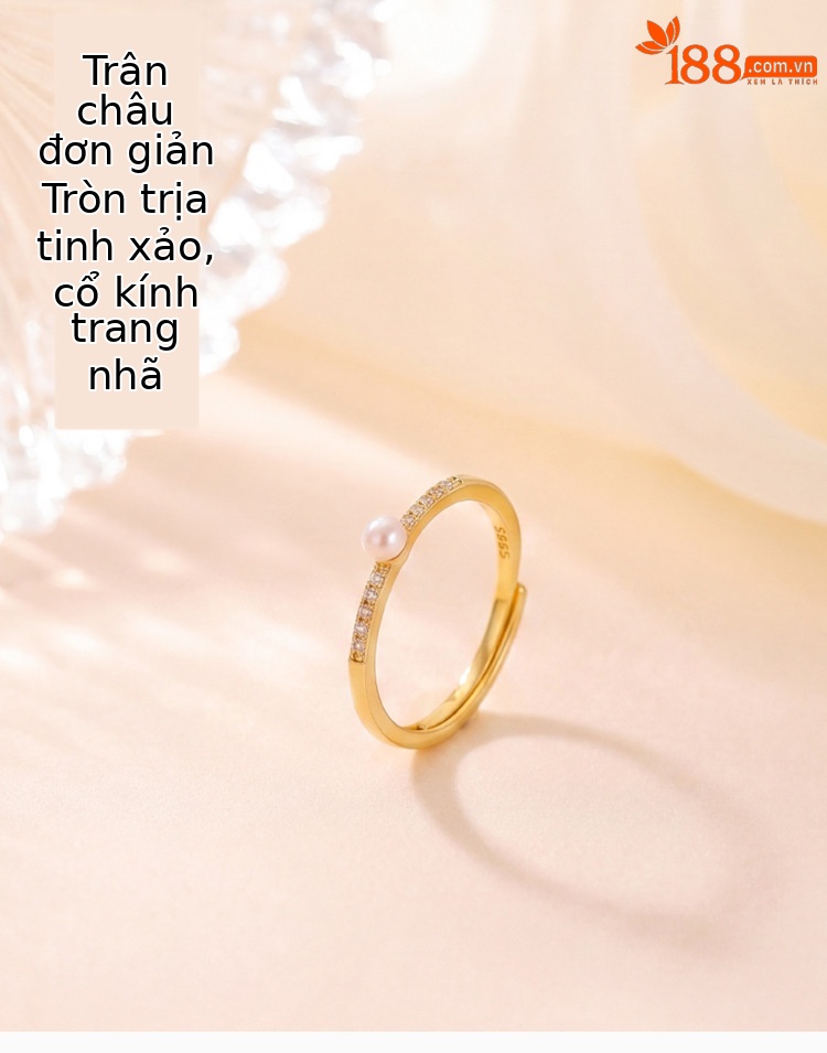 Nhẫn bạc S925 mạ vàng đính ngọc trai nước ngọt tự nhiên kiểu hở mũi đơn giản thời trang — Bạc chi tiết 1