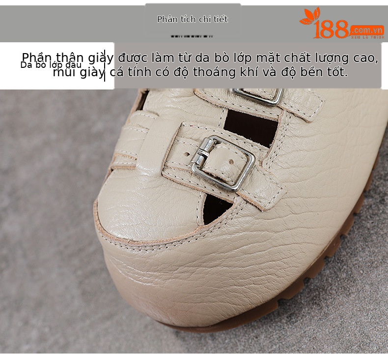 Dép sandal nữ da bò mũi kín đế dày lỗ thoáng khí — màu nâu chi tiết 4