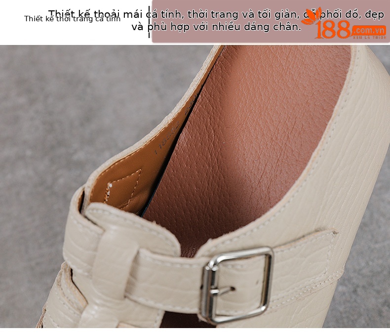Dép sandal nữ da bò mũi kín đế dày lỗ thoáng khí — màu nâu chi tiết 5