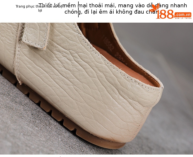 Dép sandal nữ da bò mũi kín đế dày lỗ thoáng khí — màu nâu chi tiết 6