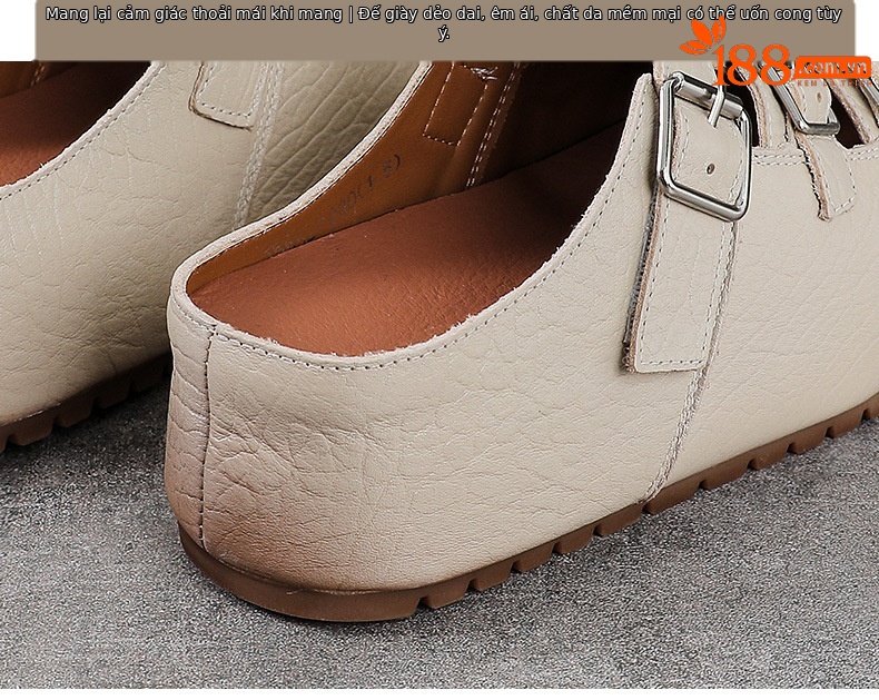 Dép sandal nữ da bò mũi kín đế dày lỗ thoáng khí — màu nâu chi tiết 8