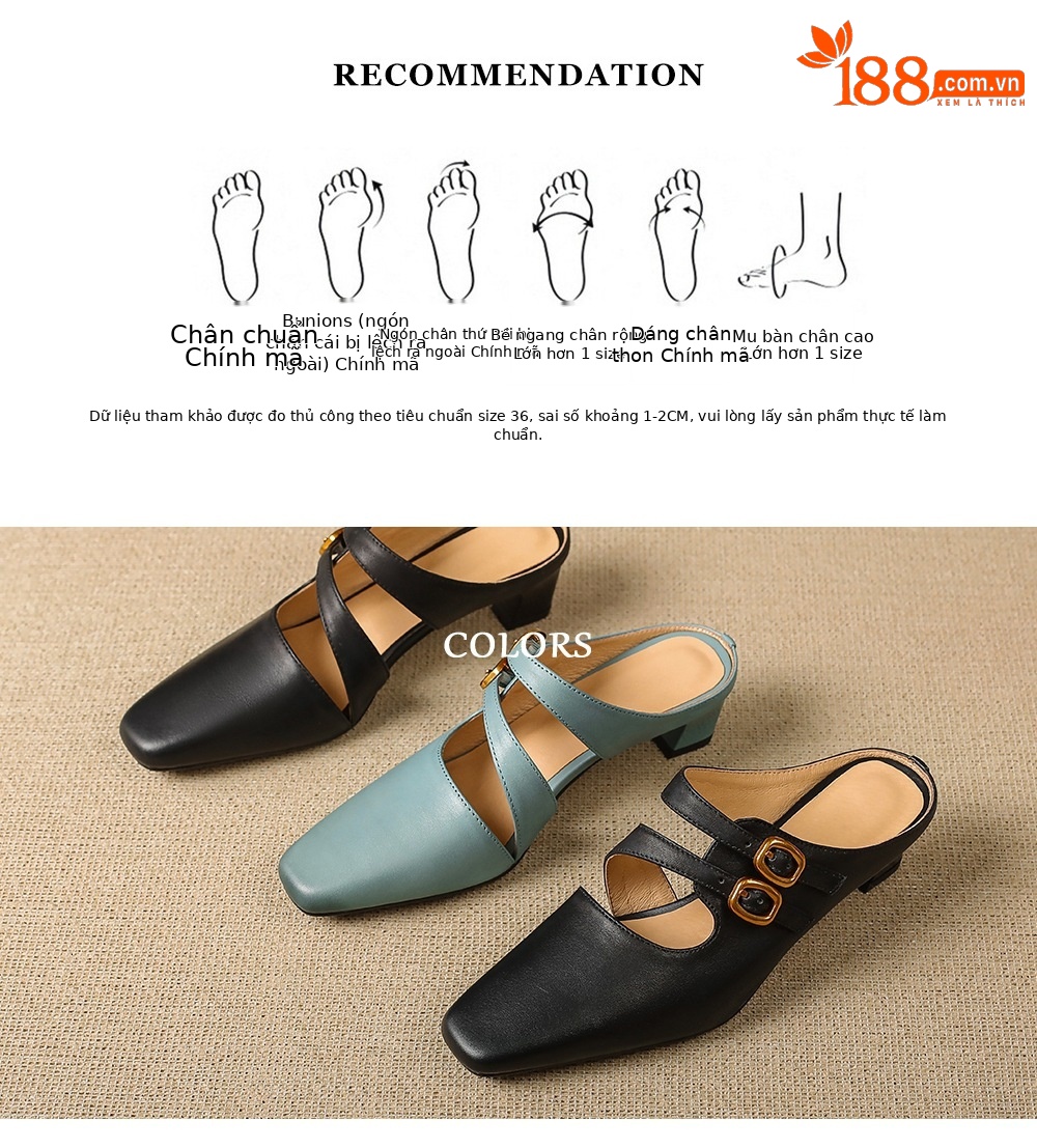 Sandal nữ quai ngang gót vuông ổn định, da bò thật, khóa sau, phong cách Muller — đen chi tiết 4