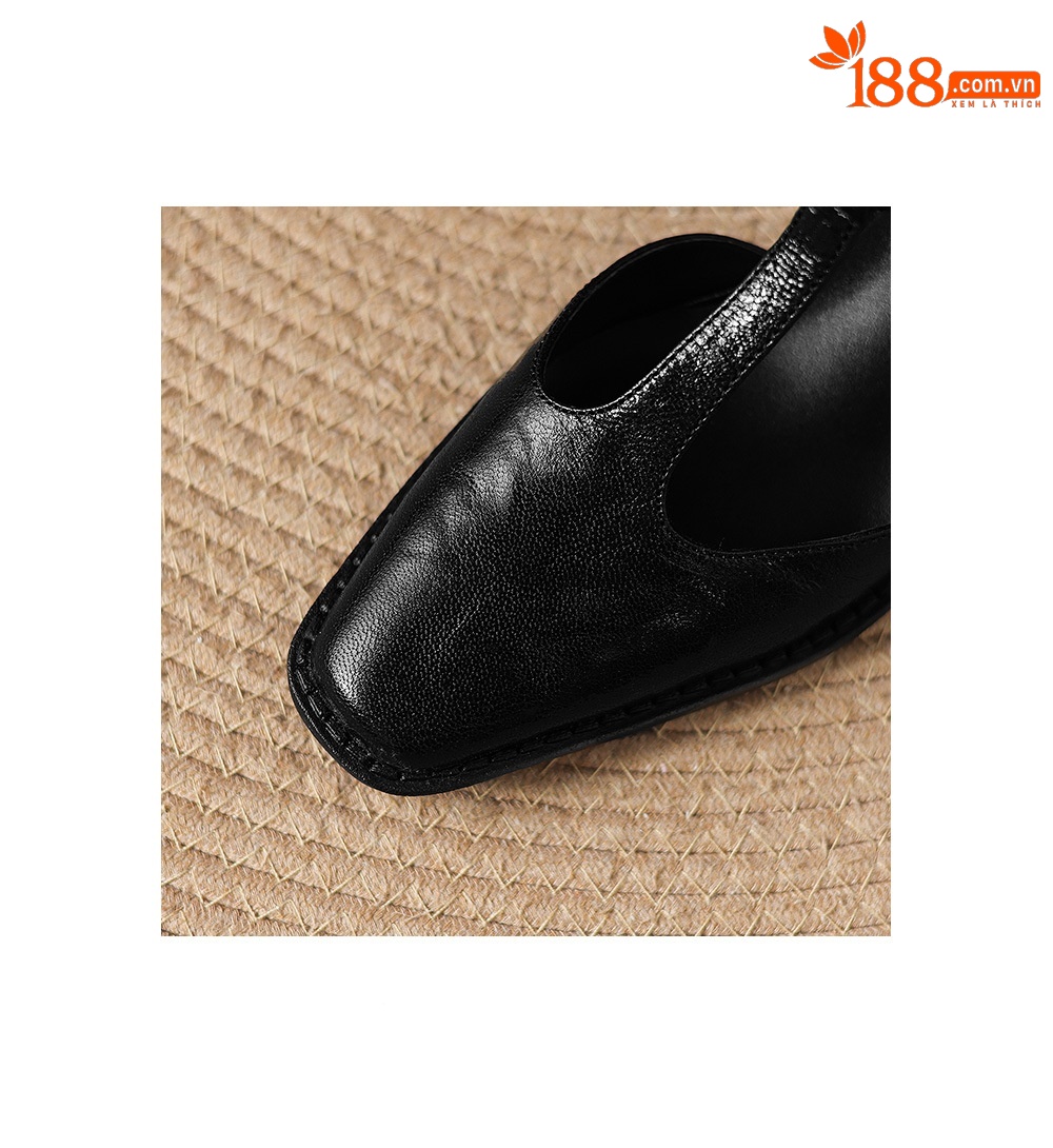 Sandal nữ quai ngang chữ T mũi nhọn gót vuông phong cách Anh retro — màu nâu chi tiết 10