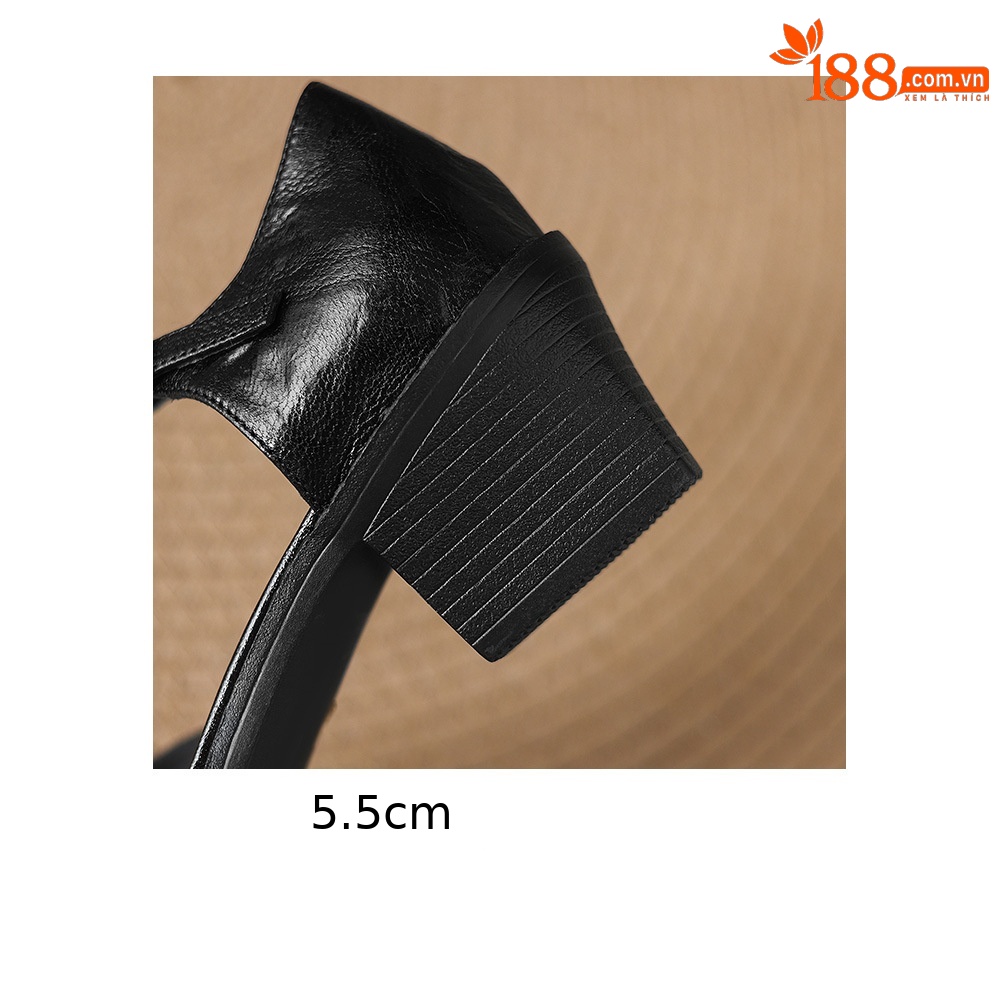 Sandal nữ quai ngang chữ T mũi nhọn gót vuông phong cách Anh retro — màu nâu chi tiết 11