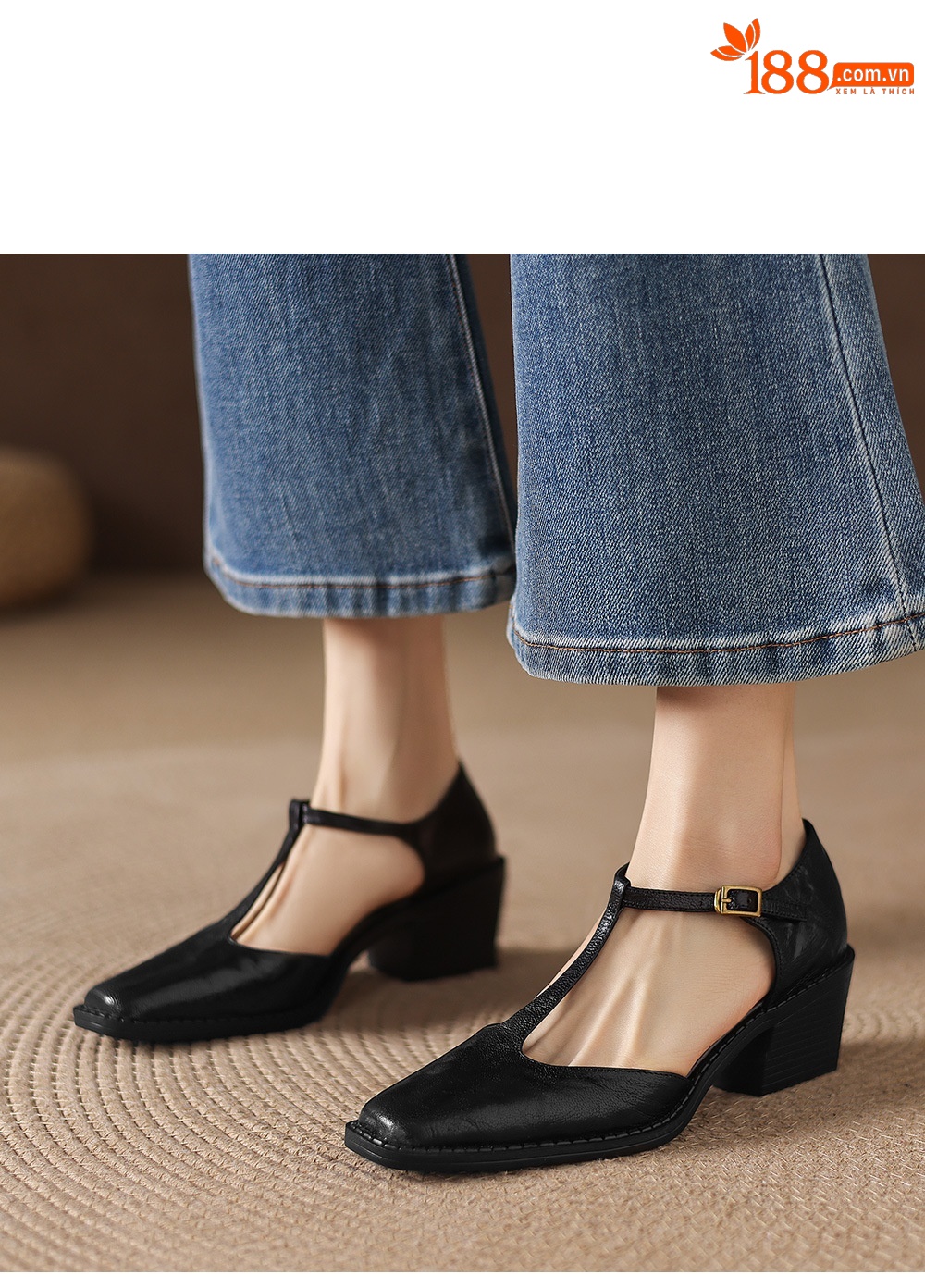 Sandal nữ quai ngang chữ T mũi nhọn gót vuông phong cách Anh retro — màu nâu chi tiết 17