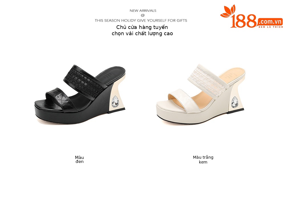 Sandal cao gót nữ đế xuồng mũi vuông đính đá quai ngang — màu đen, màu trắng ngà chi tiết 4